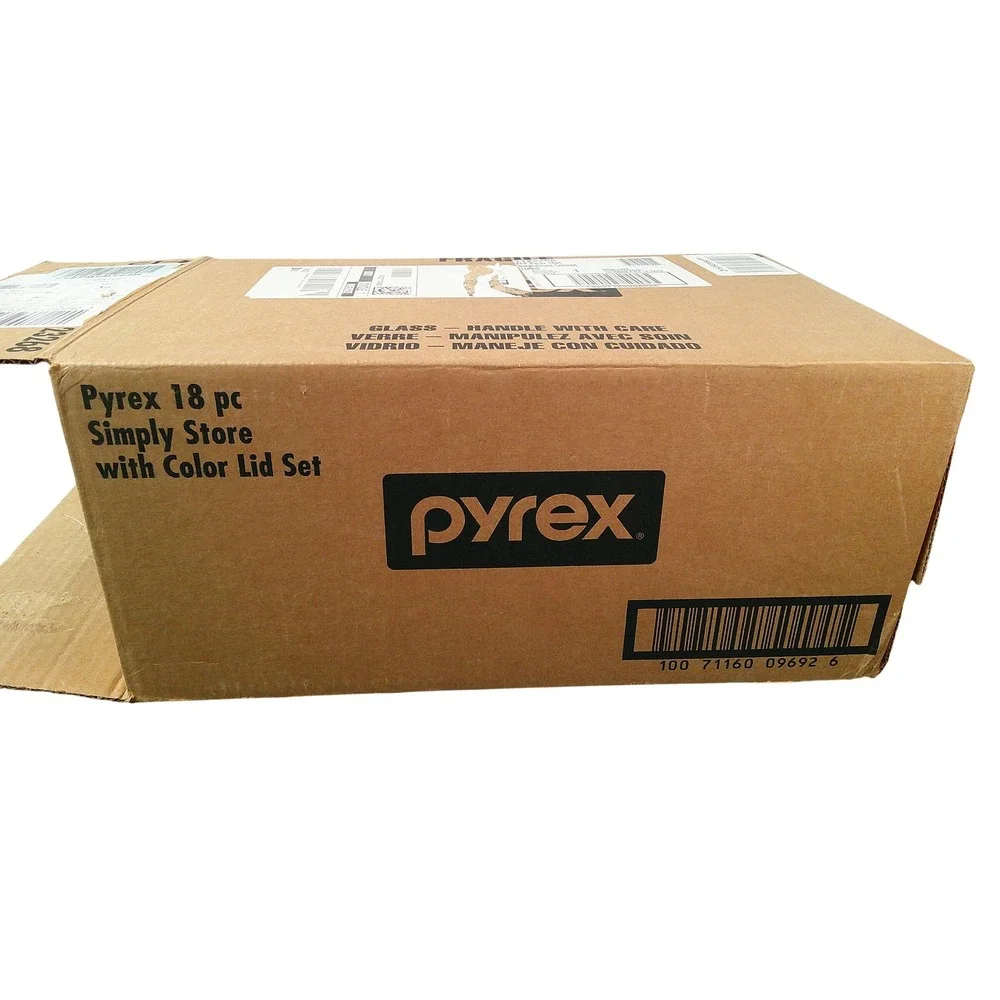 Pyrex Simply Store Glass Food Storage Set 18pc Multicolor Lids New in Box